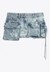 Attico Fay Mini Cargo Denim Skirt In Blue