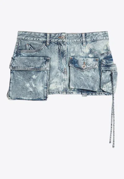 Attico Fay Mini Cargo Denim Skirt In Blue