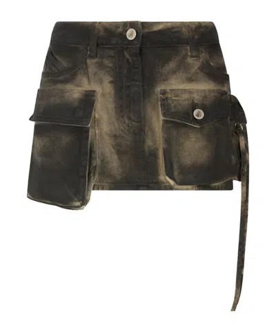 Attico Fay Mini Denim Skirt In Lark/pirate Black