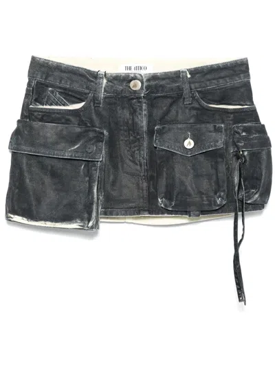 Attico Distressed Black Cargo Mini Skirt In Gray