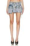 Attico Distressed Miniskirt With Multi-pocket Design And Belt Loops In Vintage Blue