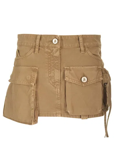Attico 'fay' Beige Mini-skirt With Oversized Cargo Pockets In Brown