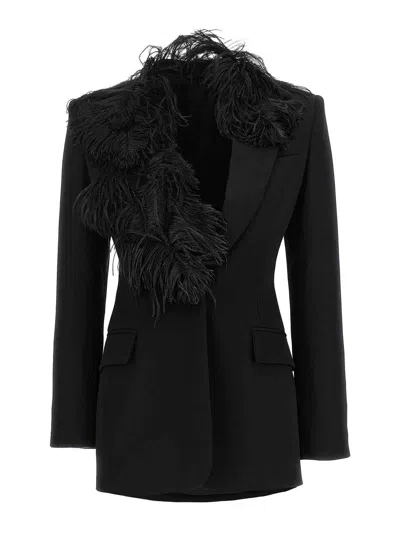 Attico Feather Detail Blazer Single Breasted Design In Black