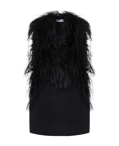 Attico Feathered Mini Dress In Black