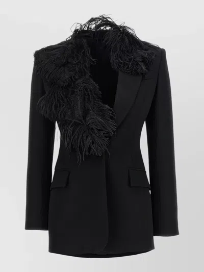 Attico Feather Detail Blazer Single Breasted Design In Black