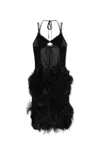 Attico Feather-trim Midi Dress In Black