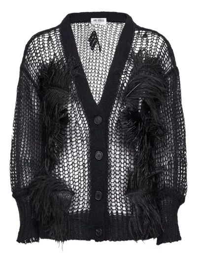 Attico Feather-embellishment V-neck Cardigan In Black
