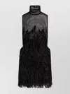 Attico Feather-embroidered Tulle Mini Dress In Black