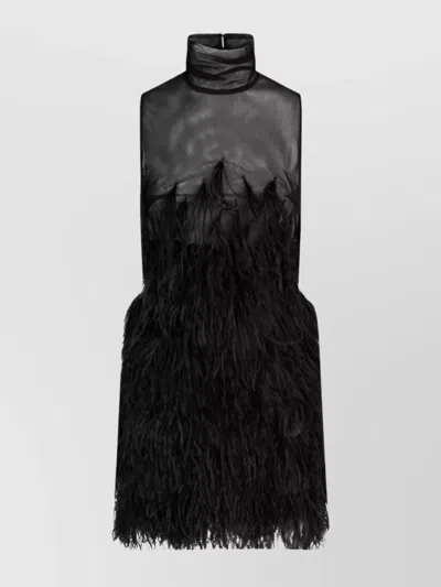 ATTICO FEATHER-EMBROIDERED TULLE MINI DRESS