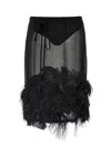 Attico Chic Low-waisted Midi Skirt With Feather Embellishment In Black