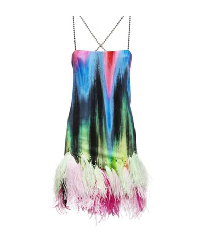 Attico Feather Print Mini Suspender Dress In Multi