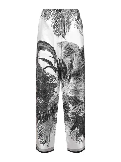 Attico Feather-print Silk Twill Trousers In Black