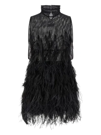 ATTICO FEATHER-SKIRT MINI DRESS