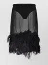 Attico Chic Low-waisted Midi Skirt With Feather Embellishment