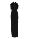 Attico Feather Trim Maxi Dress In Black