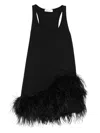 Attico Feather Trim Racerback Mini Dress In Black