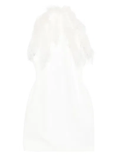 Attico Feather-trim Mini Dress In White