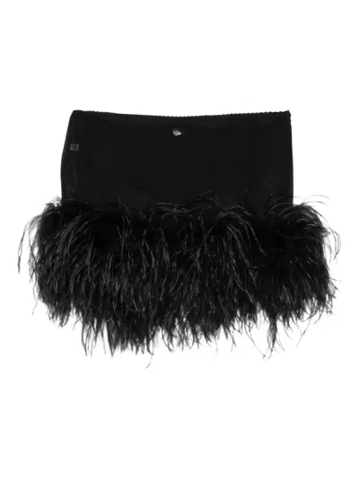 Attico Sheer Feather-trimmed Miniskirt In Black