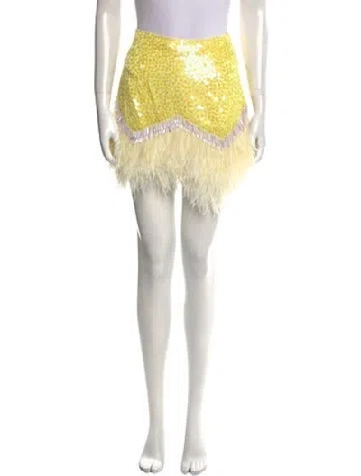 Pre-owned Attico Feather Trim Mini Skirt In Yellow