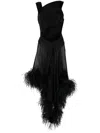 Attico Feather-trimmed Asymmetric Dress In Schwarz