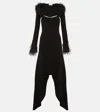 Attico Fur-trimmed Jersey Maxi Dress In Black