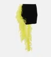 Attico Stretchy Mini-skirt With Feathers Application In Black/yellow