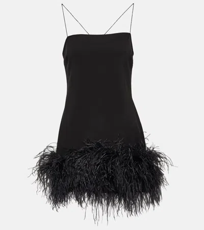 Attico Feather Trimmed Mini Dress With Crossover Straps In Black