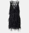 Attico Feather-trimmed Minidress In Black