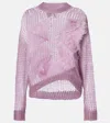 Attico Feather-trimmed Crochet-knit Mohair-blend Sweater In Purple