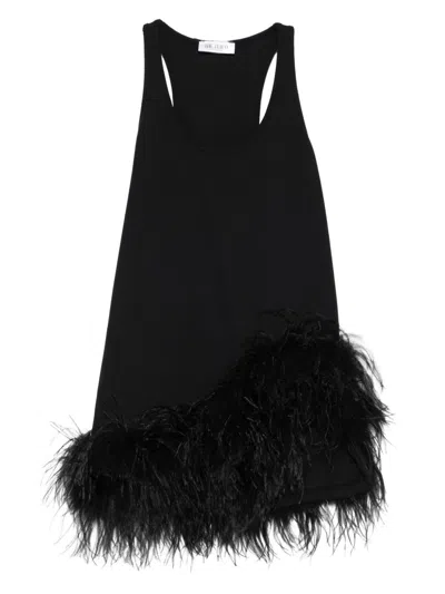 Attico Feathered Mini Dress In Black