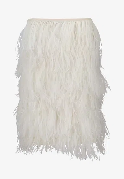 Attico Feather-embellished Mini Skirt In White