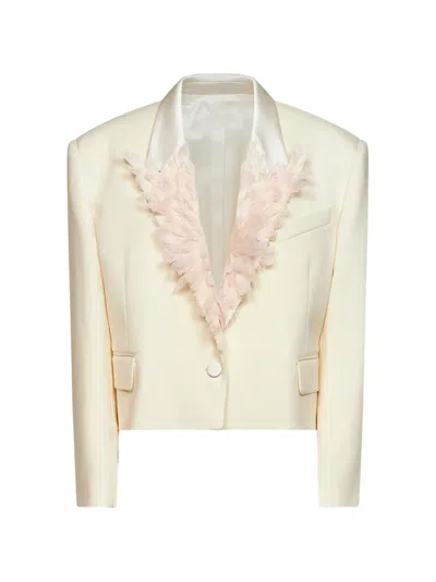 Attico Feather-embroidered Cropped Jacket In Gray