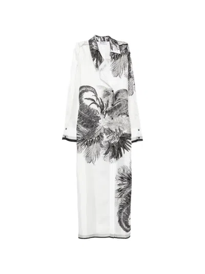 Attico Feather-print Maxi Shirt Dress In White
