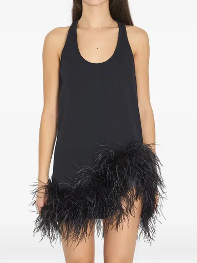 Attico Feathers Asymmetric Mini Dress In Black