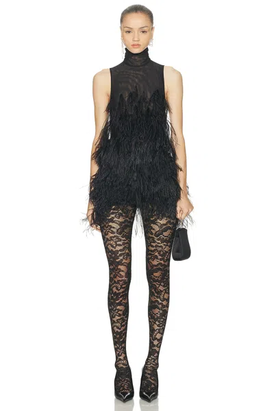 Attico Feathers Embroidered Dress In Black