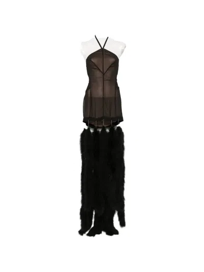 Attico Feather-trim Halterneck Mini Dress In Black
