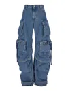 Attico 'fern' Blue Cargo Jeans With Logo Patch In Blue