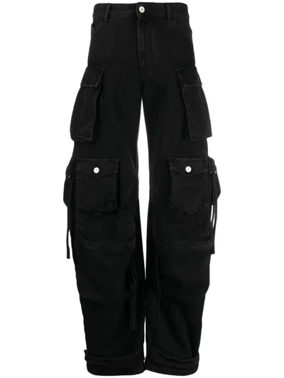Attico 'essie' Black Fitted Jeans With Cargo Pockets