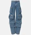 Attico Fern Low-rise Wide-leg Cargo Jeans In Blue