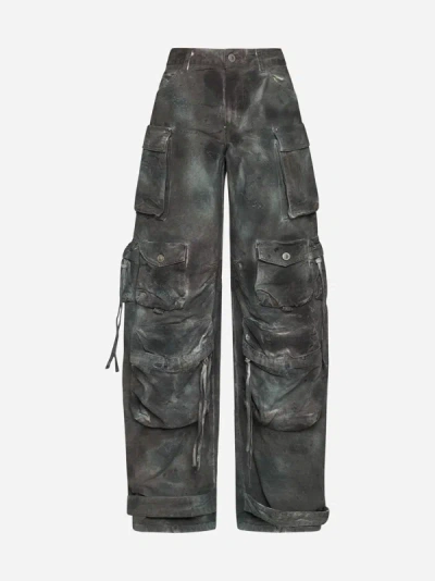 Attico Fern Cargo Oversized Jeans In Stained Green Comouflage