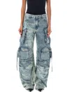 Attico Fern Cargo Denim Pants In Blue Bleach Bleached