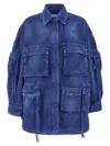 Attico Drawstring Collared Neck Jacket Front Pockets In Blue