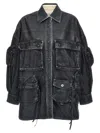 Attico Oversize Cotton Fern Denim Jacket With Button And Drawstring In Blue