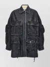 Attico Oversize Cotton Fern Denim Jacket With Button And Drawstring