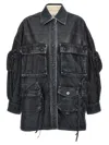 Attico Oversize Cotton Fern Denim Jacket With Button And Drawstring