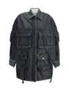 Attico Oversize Cotton Fern Denim Jacket With Button And Drawstring In Blue