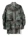Attico Fern Camouflage-print Denim Jacket In Green