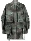 Attico Fern Camouflage-print Denim Jacket In Green