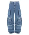 Attico Fern Low-rise Wide-leg Cargo Jeans In Blue