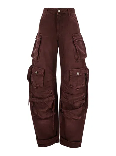 Attico Fern Wide Leg Wpockets Jeans Burgundy In Red/burgundy